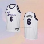 Camiseta Nino Los Angeles Lakers LeBron James NO 6 Ciudad 2022-23 Blanco